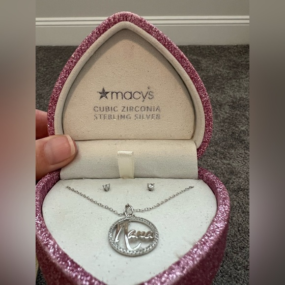 Macy's Jewelry - Sterling Silver 925 "NANA" Pendant Necklace & Earrings NWT retail $100